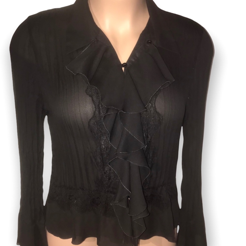 White Stag Women’s Pleated Black Ruffle Top